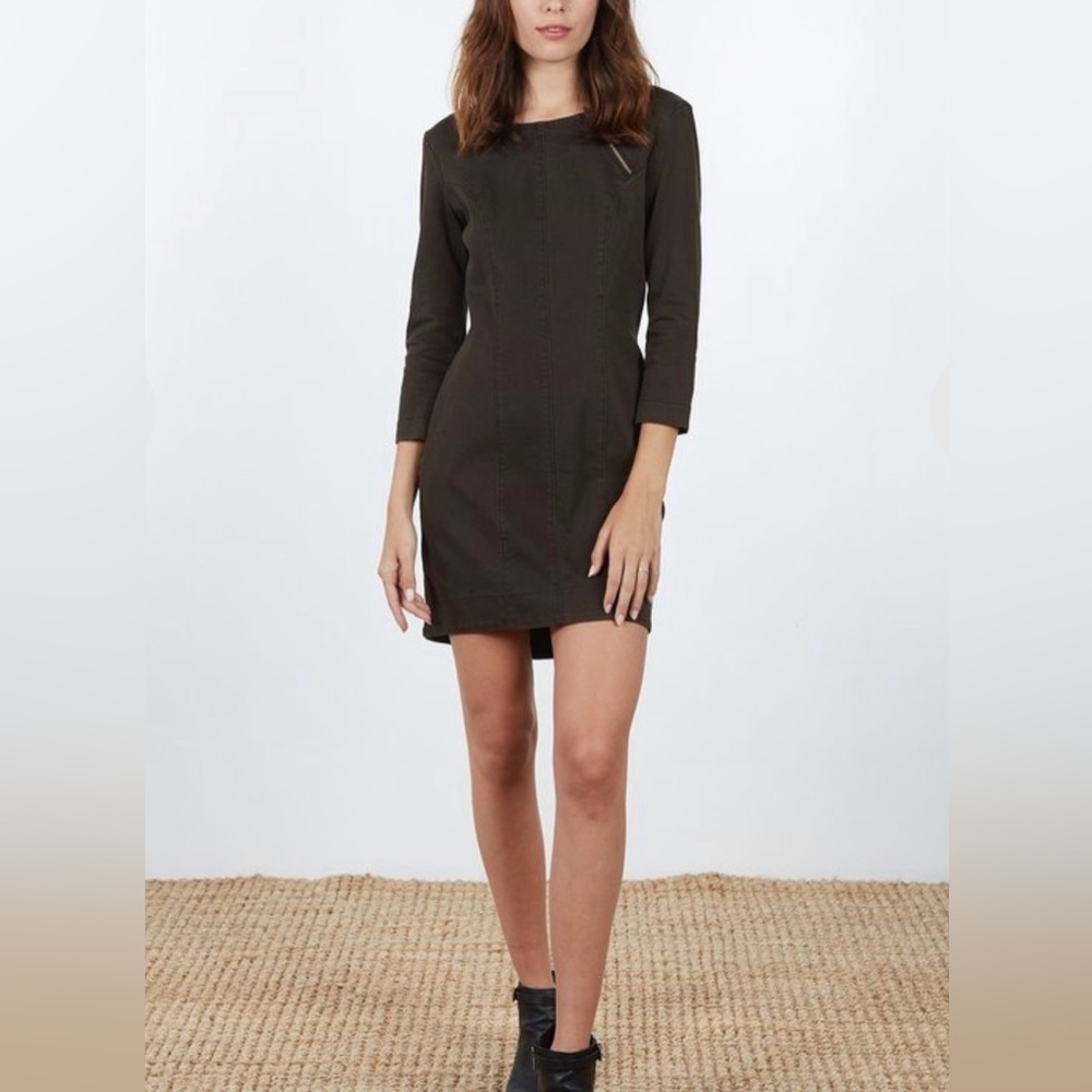 Prairie Underground Black Denim Minimalist Long Sleeve Dress Zippered Dress XS